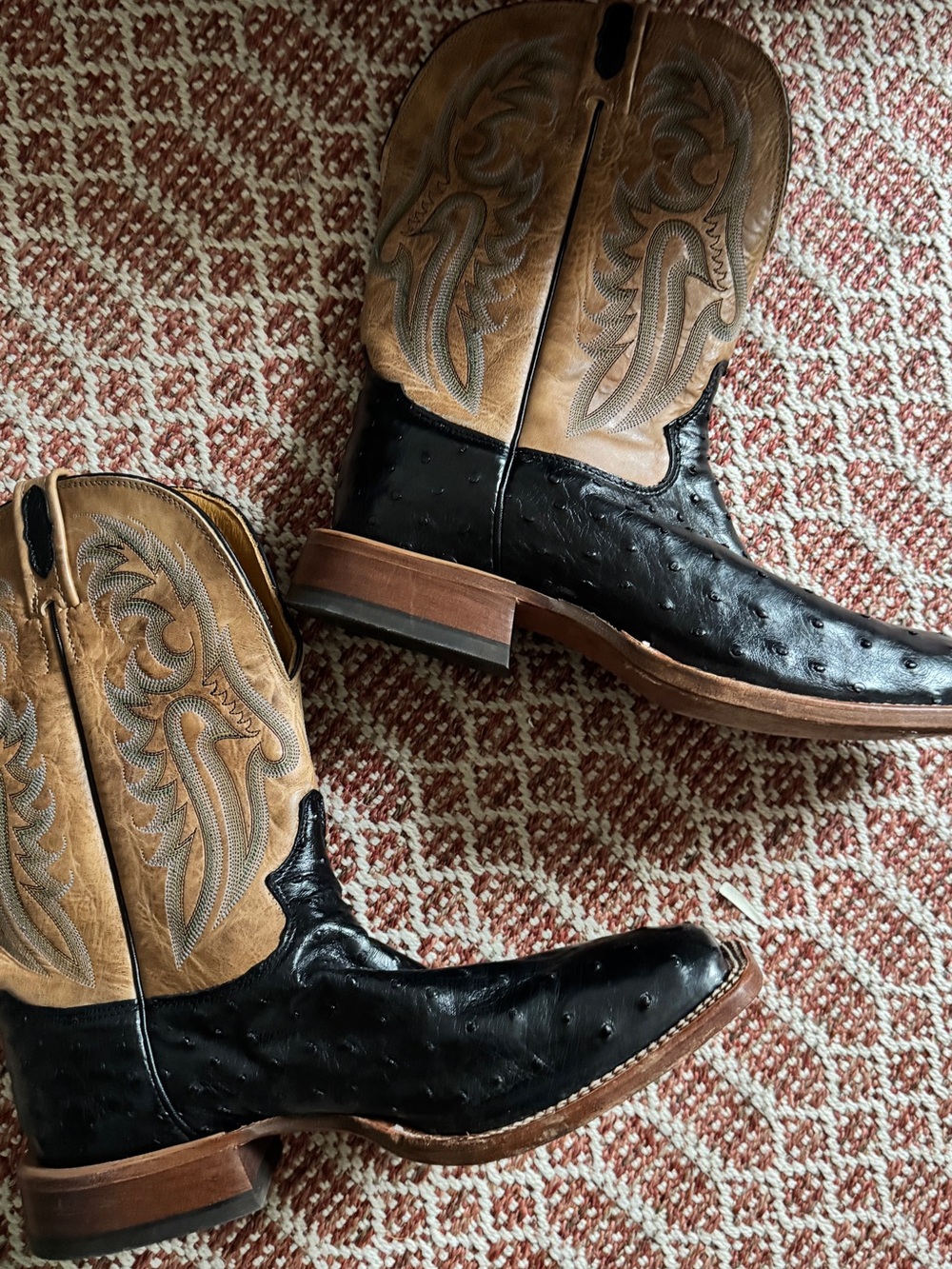 Tony Lama Black Ostrich Square Toe Boots